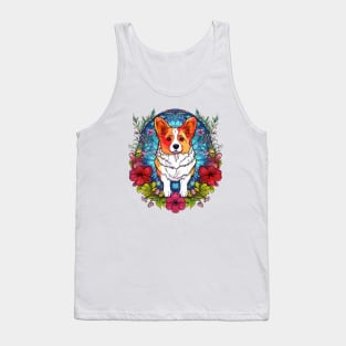 Colorful Corgi and Floral Aesthetic Tank Top